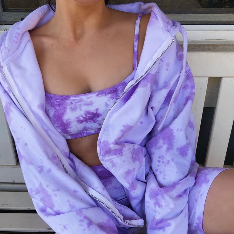 

High quality tie dye hoodies for ladies fashion oversize zipper lady hoodies