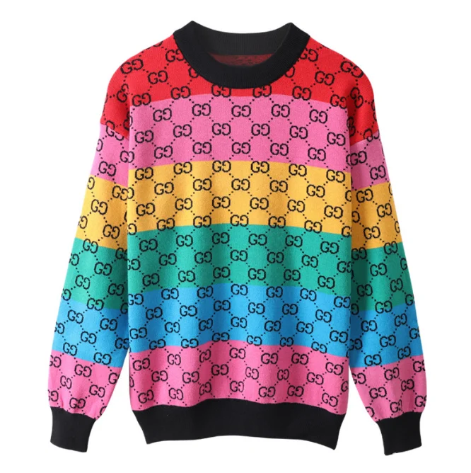 

High Quality Korean Casual ladies vintage hand knit letter sweater long sleeve round neck women's knit pullover sweaters, Colour mixture