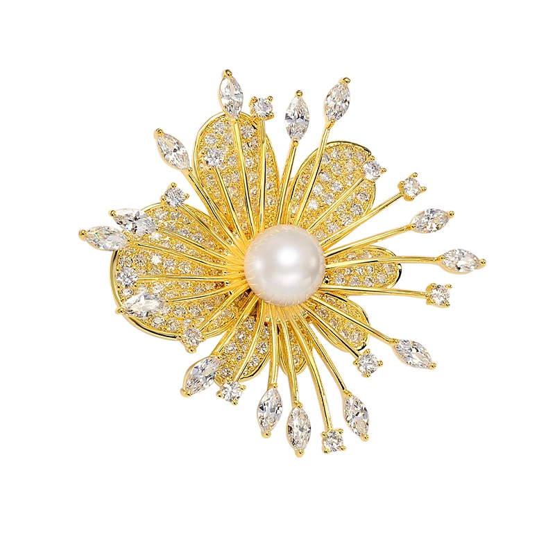 

brooch luxury elegant cz flower shape brooch with centre pearl wedding brooches