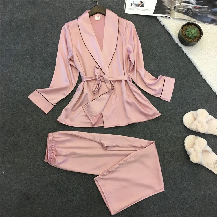 

New design holiday casual silk women's long sleeve two-piece pajamas, Existing or as customer's require