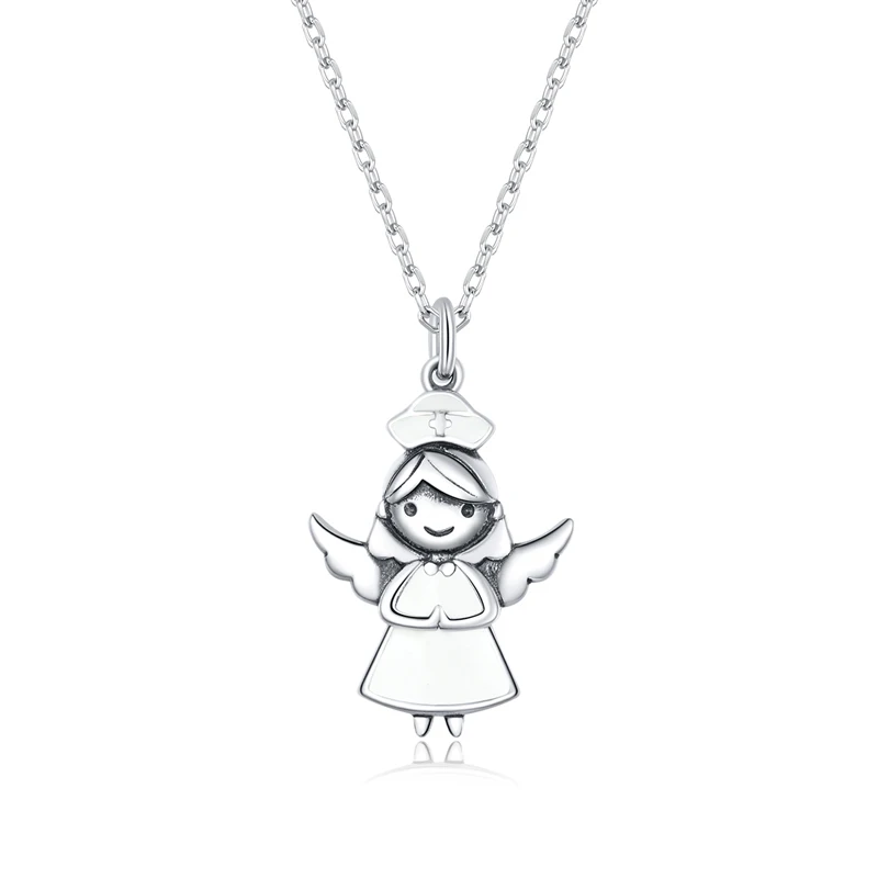 

2021 Fashion Praying Sterling Silver Angel Wings Girl Shape Pendant 925 Silver Necklace Choker For Ladies