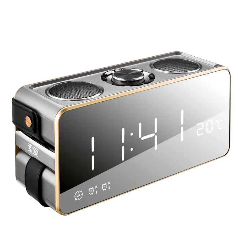 

Hifi Stereo Portable Wireless mirror screen Bt Speaker With Fm Radio Mic Aux Tf U Disk