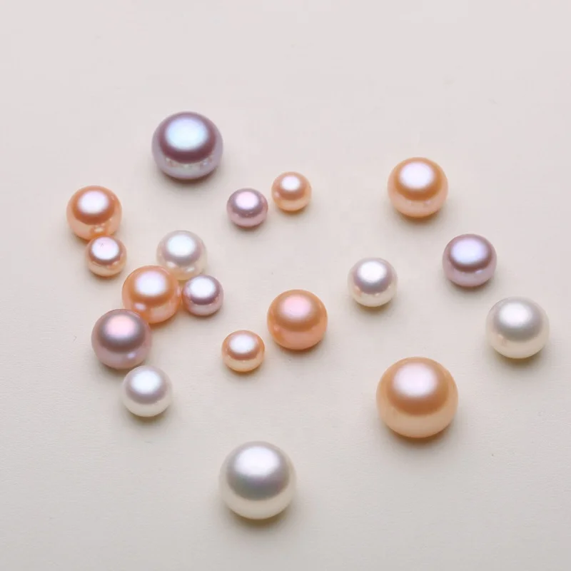 

3A natural genuine half hole drilled Loose Button Pearl2.5mm-10mm white /pink/purple high quality Freshwater pearl