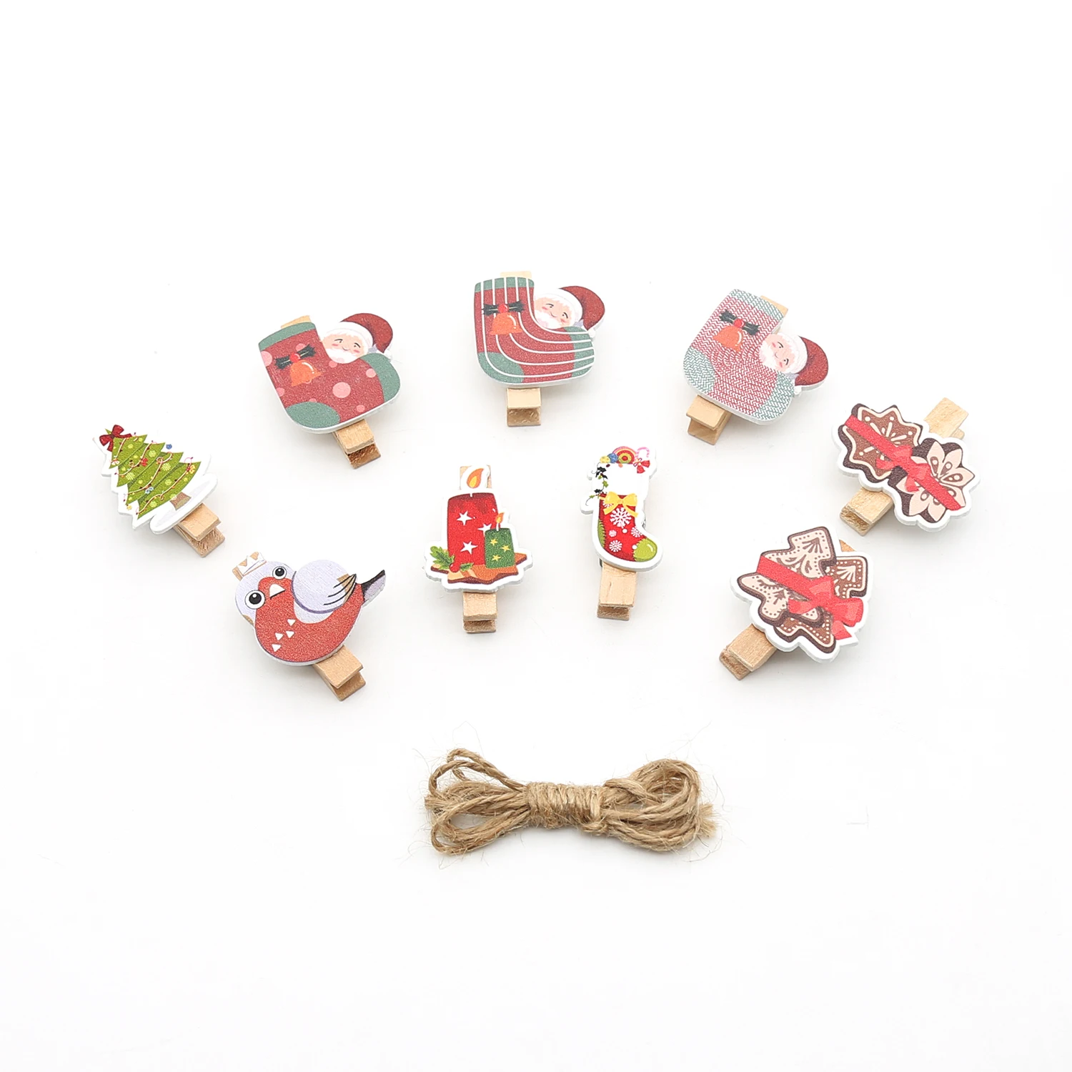 

Christmas Design Wooden Snowflake Santa Claus Clothespins Craft Clips for Christmas DIY Decoration Mini Photo Paper Pegs