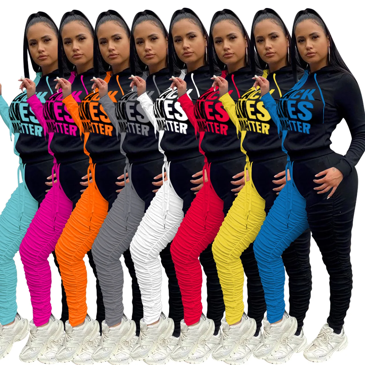 

Ladies Winter Two Piece Set Stacked Pants Leggings Tracksuits Set Hoodies For Women Crop Tops Sexy Women Two Piece Outfits
