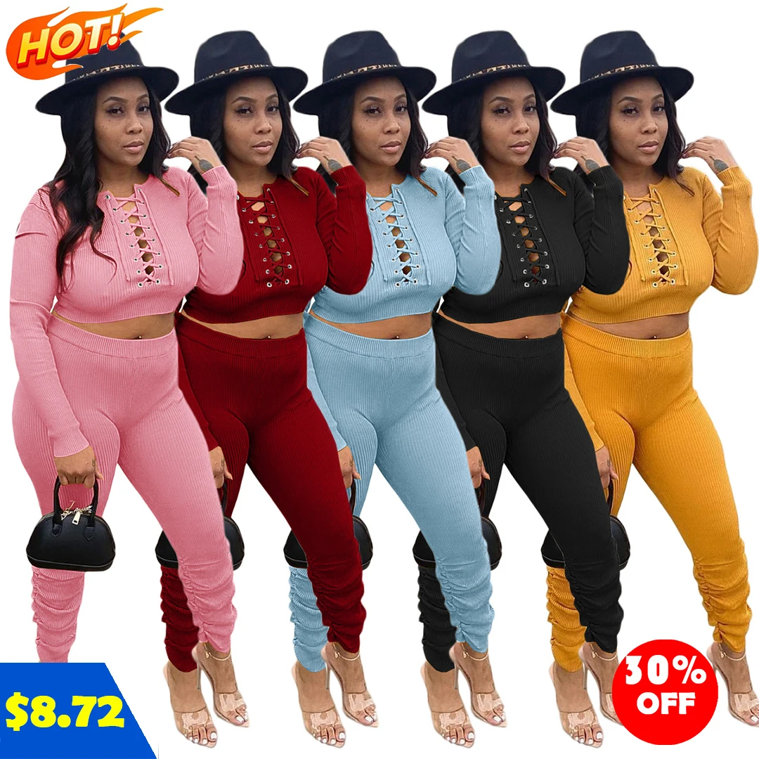 

Mengsina fall 2021 women clothes Women's fashion casual fall ribbed 5-color sports casual suit fall set woman, As picture