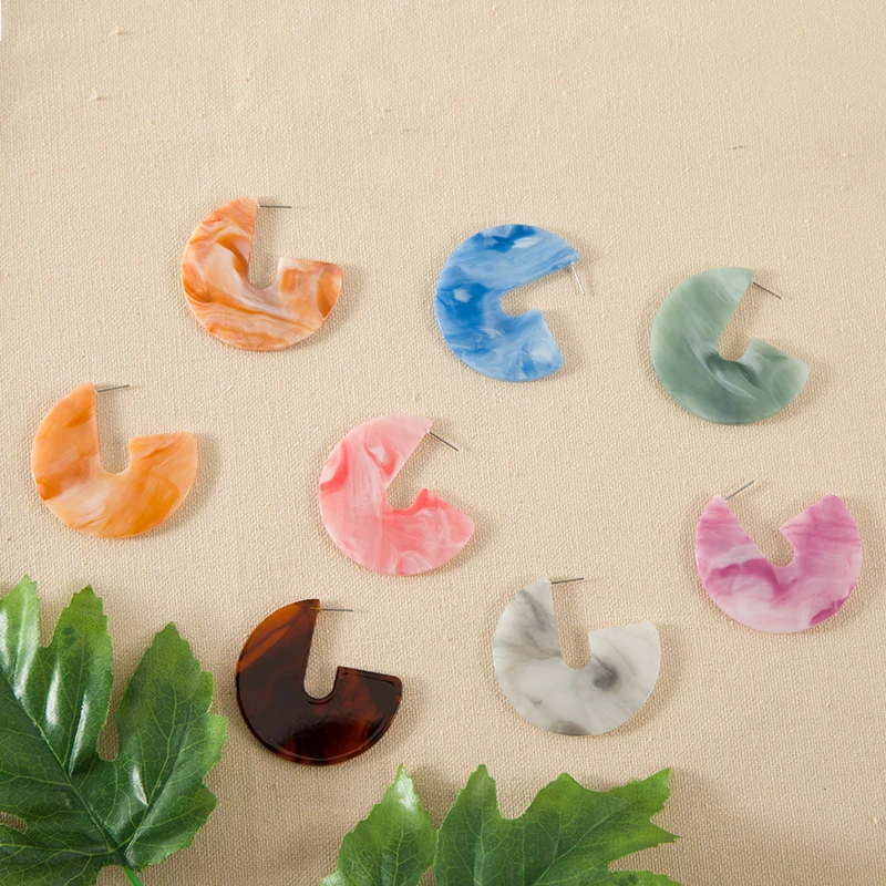 

Trendy Multi Color Acrylic Resin Geometric C Dangle Earrings Women Acetate Earring Jewelry Gift, Colorful
