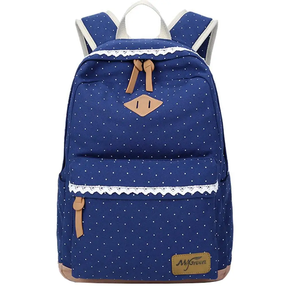 

Polka dot canvas children backpack,casual daypack,rucksack, school backpack bag for student