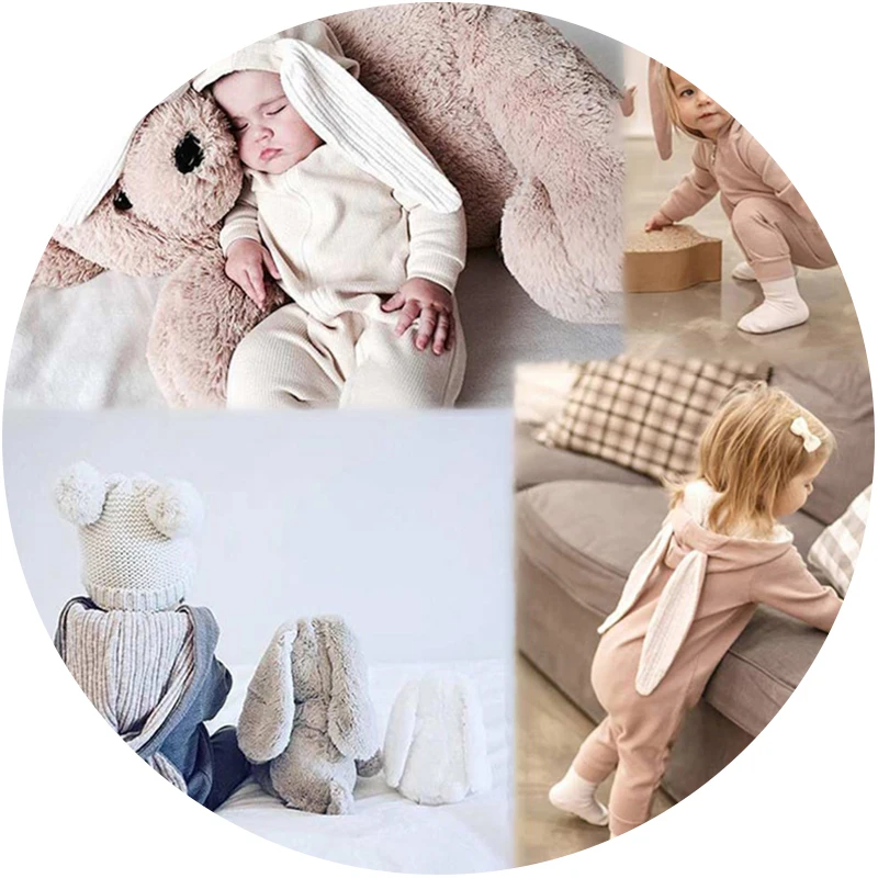 

Newborn rabbit ears hooded zipper romper clothes infant girls boys cotton long sleeve clothing toddlers jumpsuit baby rompers