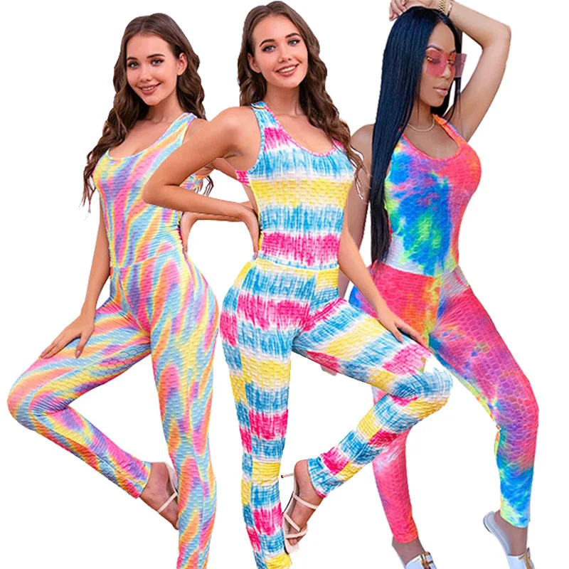 

Jacquard skinny sexy backless tie-dye sleeveless jumpsuit, Picture