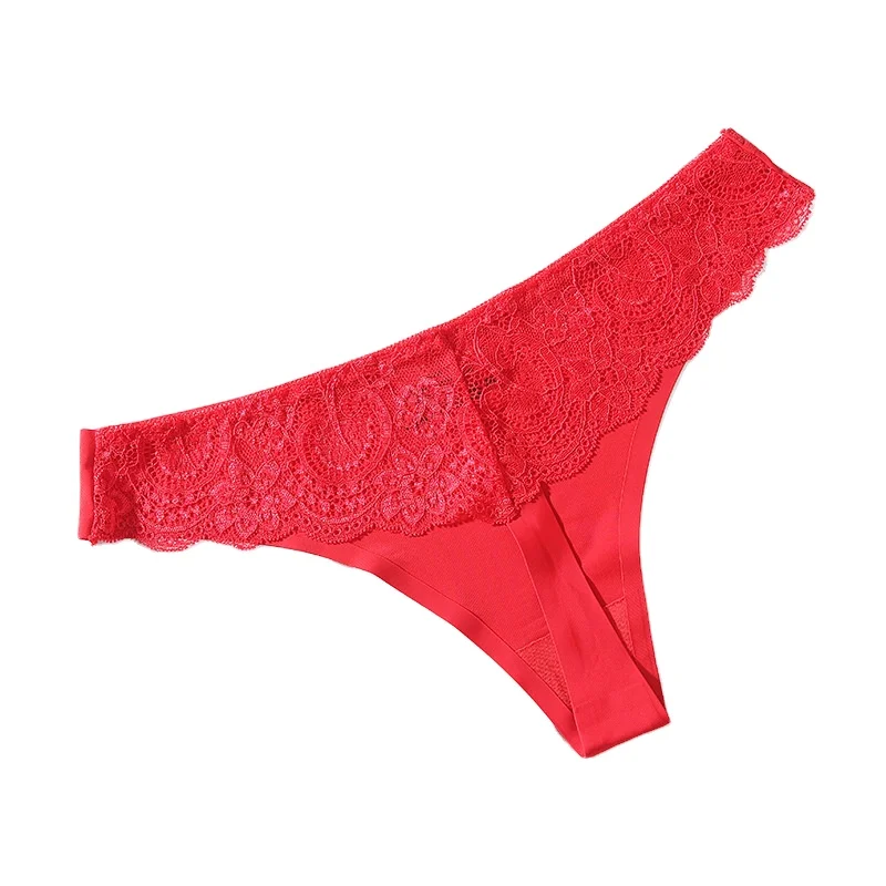 

Home Ice Silk Seamless Women Thong Transparent Lace Girl T Panties Japanese Simple Cute Hollow Sexy Underpants