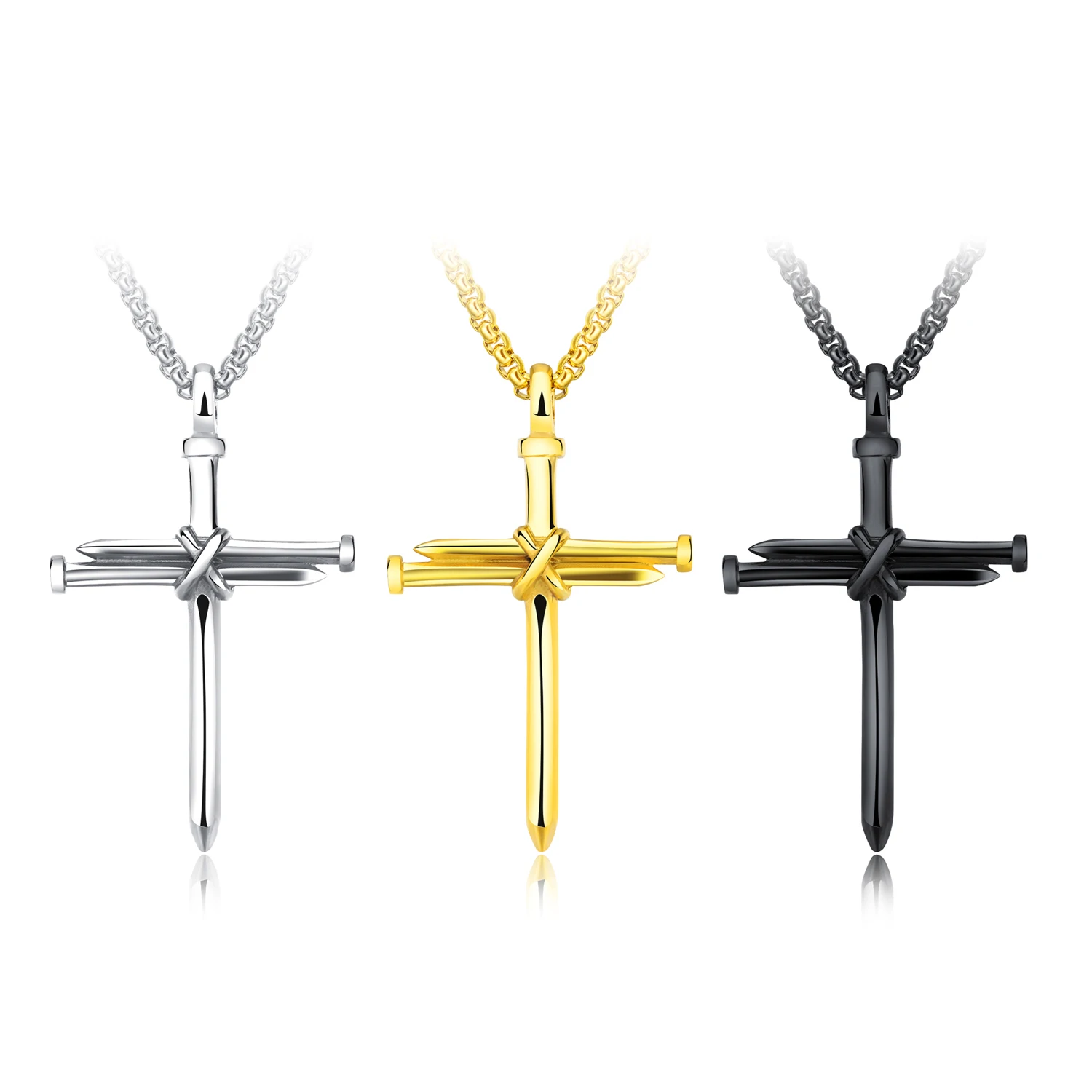

Personalized Stainless Steel Gold Silver Black Nail Cross Pendant Necklaces for Women Men's Nail Crosses Jewelry Necklace