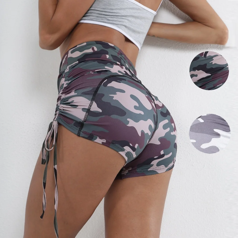 

BBSY26084 2021 Camouflage Women's sports shorts custom logo workout fitness Women's shorts, Gray,green