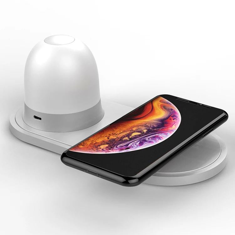 

w34 mini bedsides wireless charger with touch sensitive table lamp lights for smart phone, White