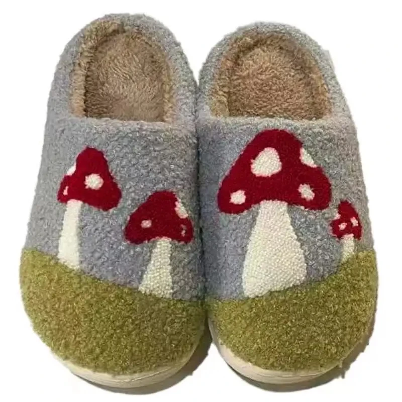 

Wholesale warm materials comfortable slippers shoes mushroom styles many design living room happy face smile fur slippers