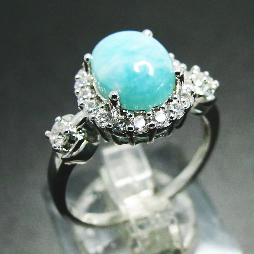 

Natural Larimar Ring Sterling Silver Dominican Larimar Ring Solitaire Ring