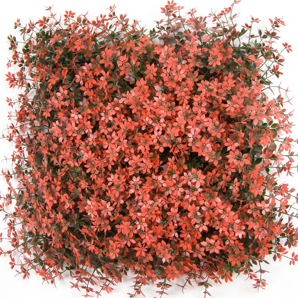 Red Maple Leaf Artificial Green Wall Panel Eco-Friendly PE Material Plastic Shrubs and Grass for Outdoor Use