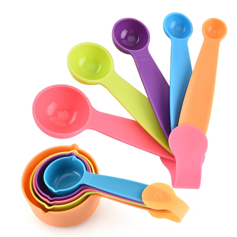 

Good quality 10 piece plastic measurements tools measuring spoon kit used for baking, Pink green