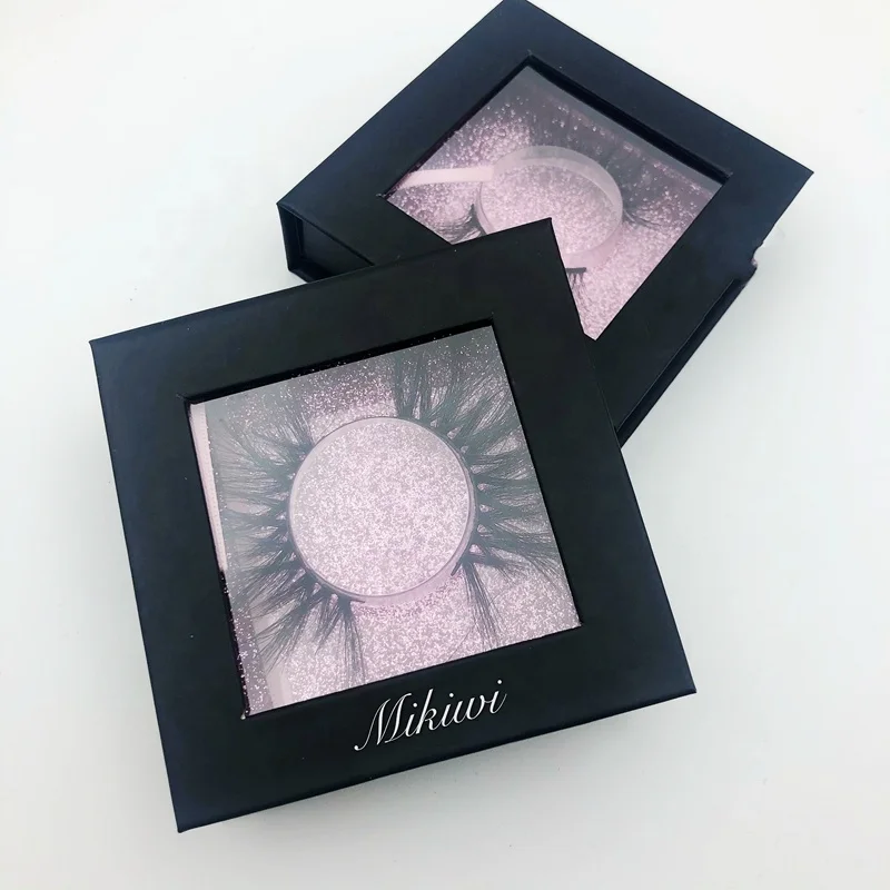 

private label real 3d mink eyelash false 15mm-25mm mink lash strip lash wholesale vendor square black lash packaging box, Natural black