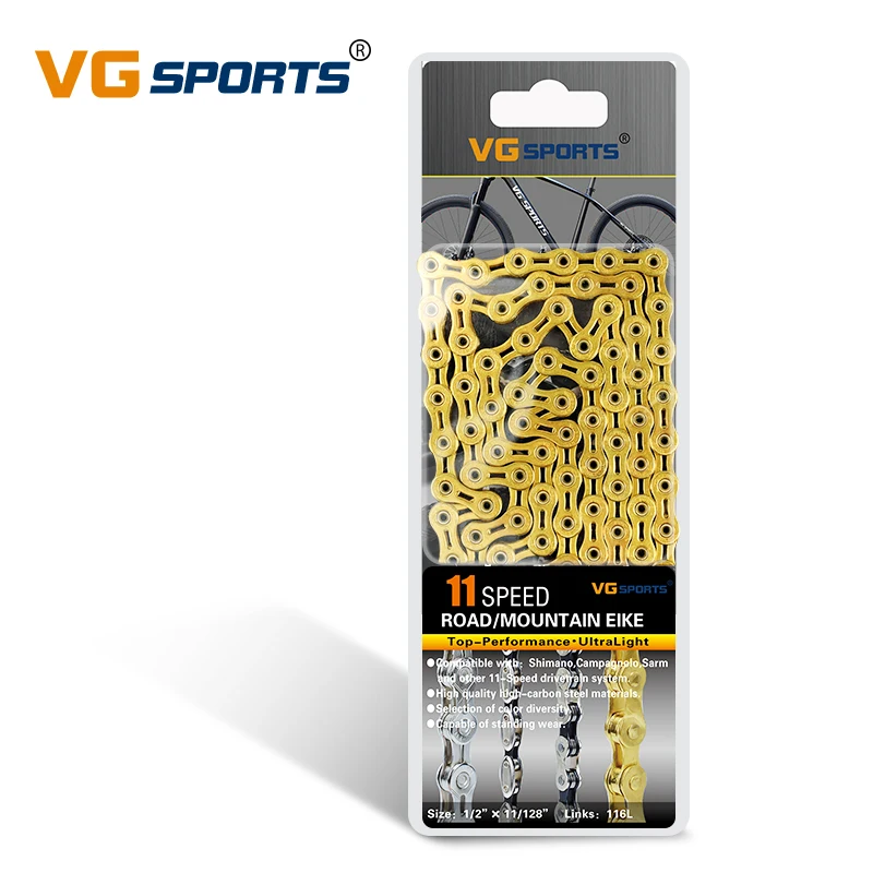 

VG Sports Ultralight 11 Speed Bicycle Chain Bike Chain Full Hollow 116L Gold Mountain MTB Road Bike Chains