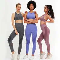 

2020 women Seamless Hollow Out Solid 2Pcs Yoga Set Women Gym Fitness High Waist Yoga Leggings Set Running sweatsuit