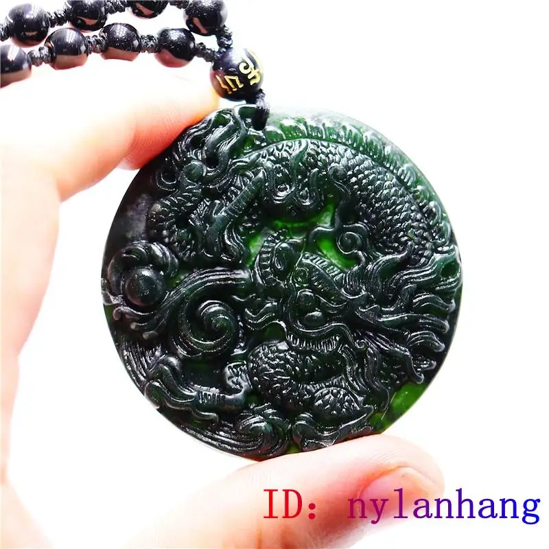 

Black Green Jade Dragon Pendant Necklace Charm Jewellery Chinese Natural Fashion Gifts Carved Amulet