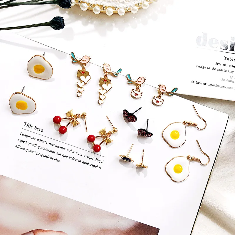 

INS Fashion girl Creative Jewelry fruits egg lovely stud Earrings