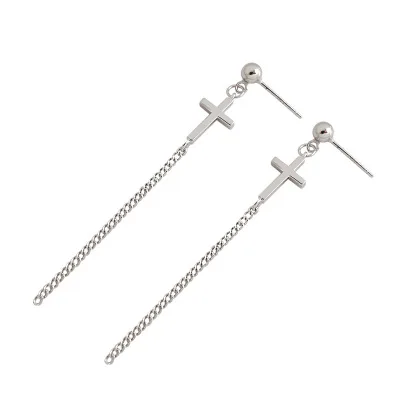 

Stud 925 Sterling Silver Tassel Chain Cross Shape Long Dangle Drop Earrings, As picture