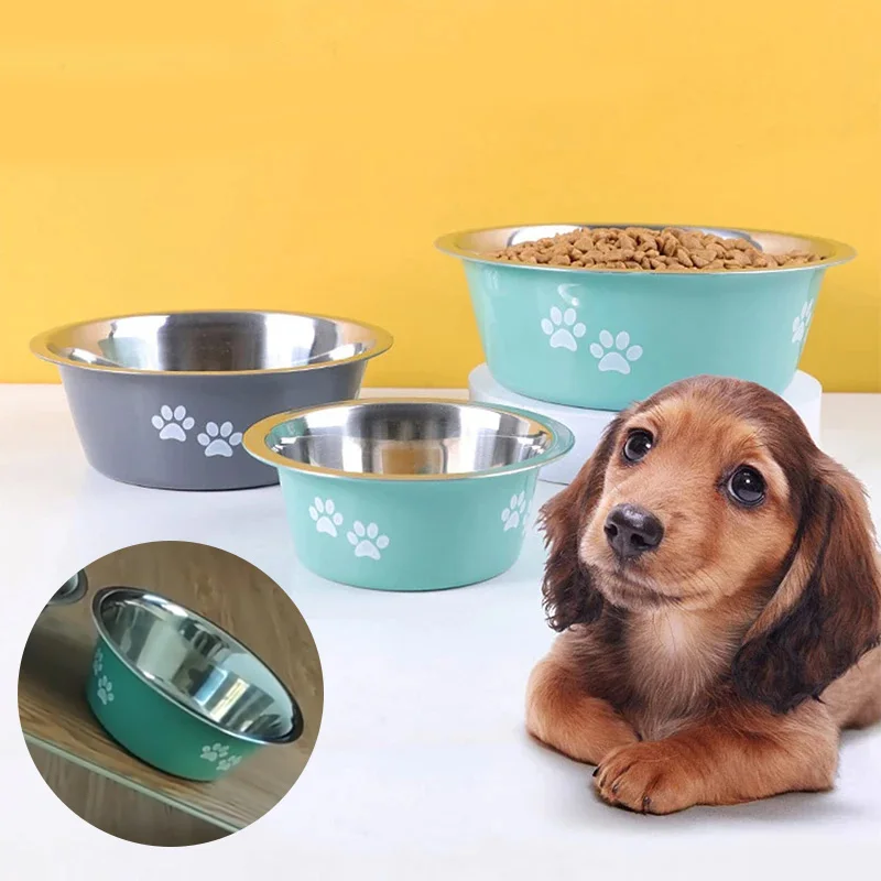 

Drinkers Stainless Steel Pet Feeders Pets Dogs Accessories Non-slip Dog Bowls For Small Medium Large Dog Feeder Bowls, White, gray, blue