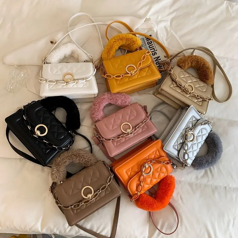 

2022 fall winter handbags plush hand bags Young Ladies cute Faux Fur Purses for young woman