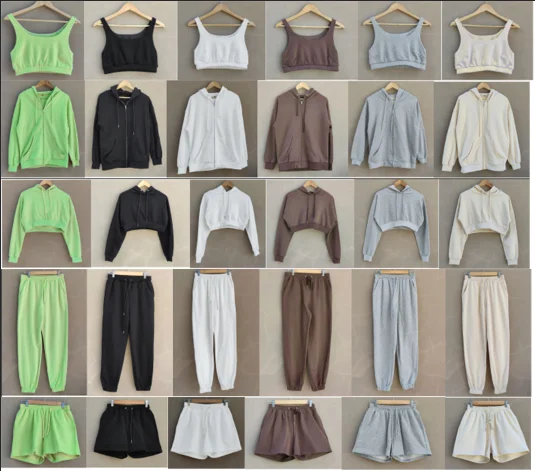 

Custom Spring Women Solid Color Crop Top Set Hoodie Pants Shorts 2 Piece Set
