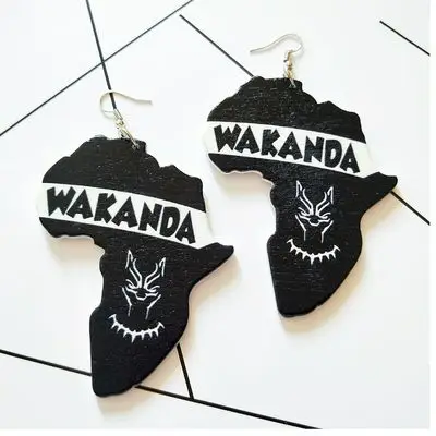

Trendy Design Africa Map Printed Black Dangle Earrings Exaggerated Africa Map Pattern Initial Wooden Hook Earrings For Women