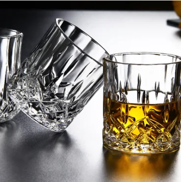 11oz High quality barware elegant drinking cups engraved diamond bottom crystal cut glass cup whiskey glass Tumble