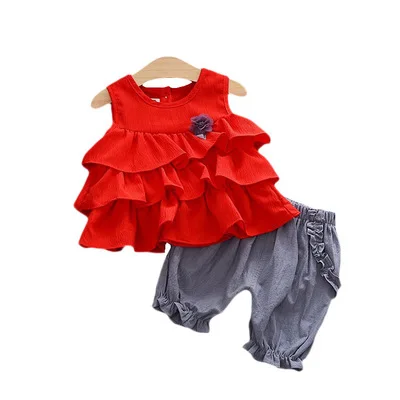 

2020Chiffon Summer Flower Girls 2pcs set Baby Girl Dresses vest suit baby girl clothes kids boutique summer outfits