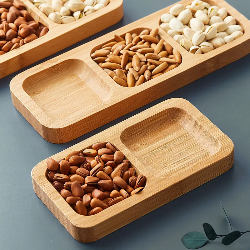

Nordic Wood candy box with dried fruit Home multifunctional fruit snack salad dressing divider Bamboo and wood food tray