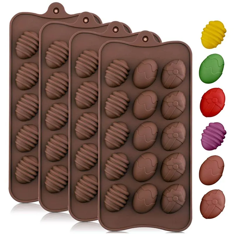 

B1-14 DIY Cake Decorating Tools Rabbit Baking Tray Chocolate Mould 15 Cavity Easter Eggs Silicone Mold, Brown