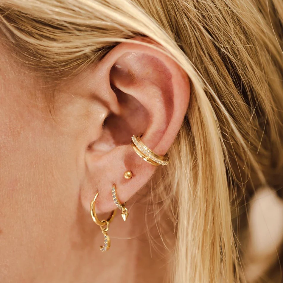 

luxury jewelry 18k gold plated cubic zirconia classical ear clip 925 sterling silver ear cuff for women party jewelry