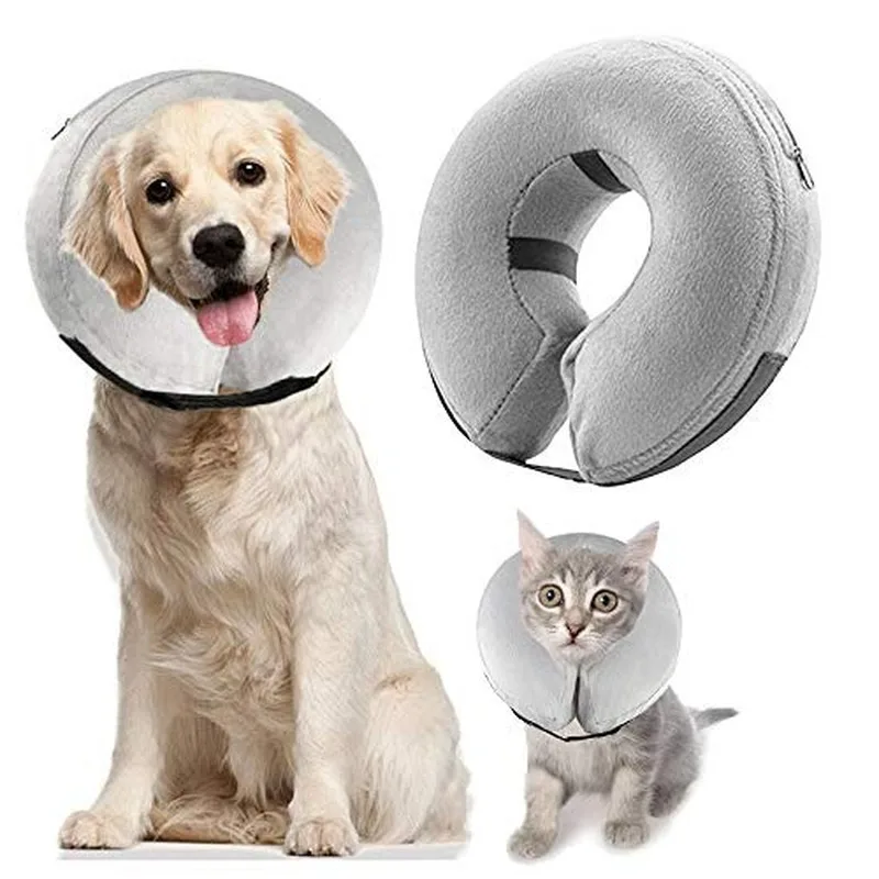 

Amazon Customized Core Protective Cone Soft PVC Recovery Pets Cat E-Collar Elizabethan Dog Inflatable Collar for Dogs and Cats