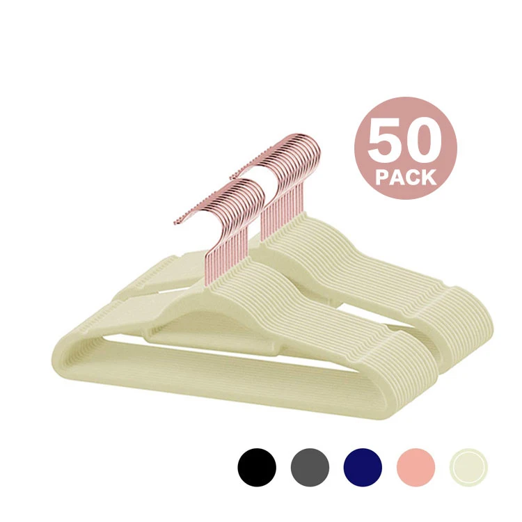

Wholesale Clothes Hanger Custom White Velvet Hanger 50 Pack Coat Velvet Hangers For Cloths With Rose Gold Hook, Multiple colors available