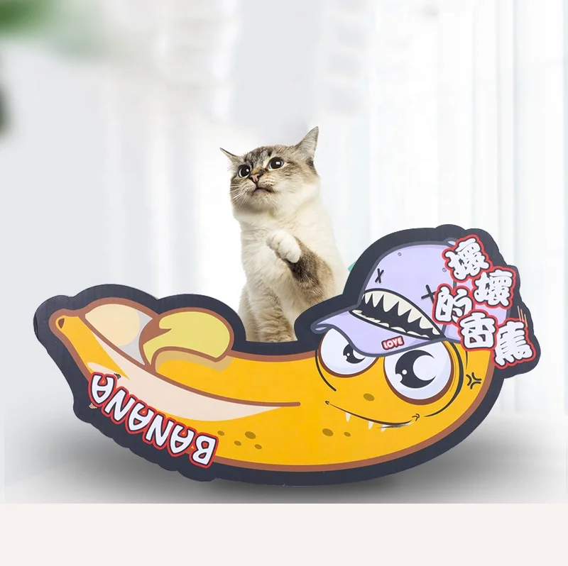 

Secure hot banana design cat corrugated paper shaker playing sleep shaker bed mat pad cat toy house scratcher cardboard