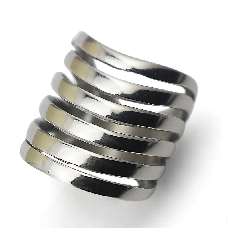 

High Quality Wide Stainless Steel Stripe Finger Rings Silver Color Multilayer Ring for Women Men Size 6 7 8 9 5 7.5