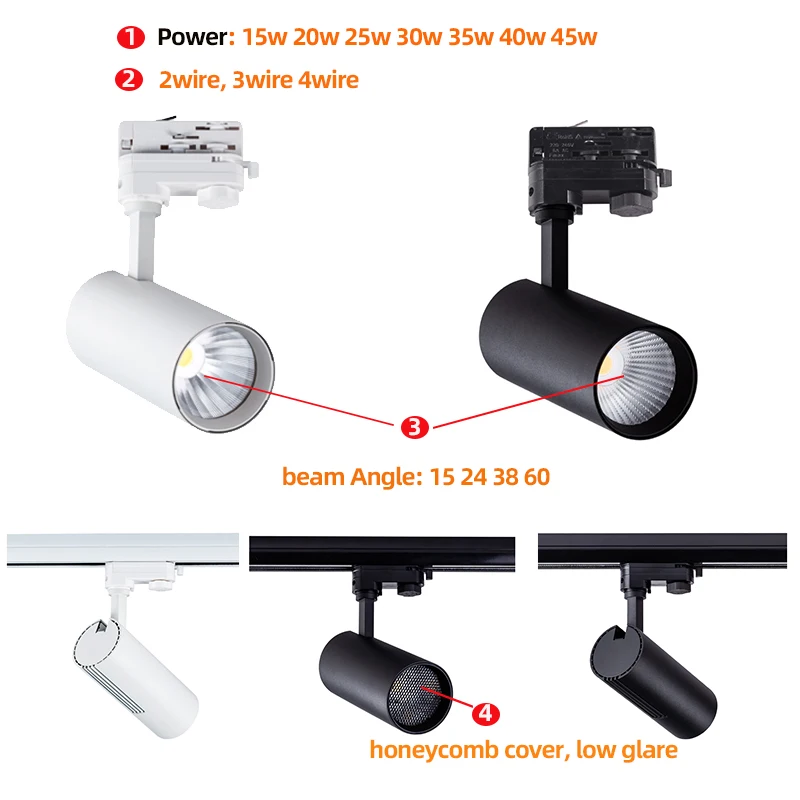 15w European Standard 4wire LED Track light rail 20w 25w Spotlight Built-in Power Supply 30w 35w Supermarket Track Light 40w 45w