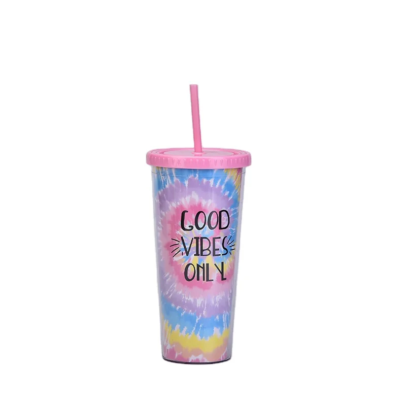 

24 oz Acrylic tie-dye tumbler fashion logo with lid and straw BPA free Double wall plastic tumbler, Customized colors acceptable