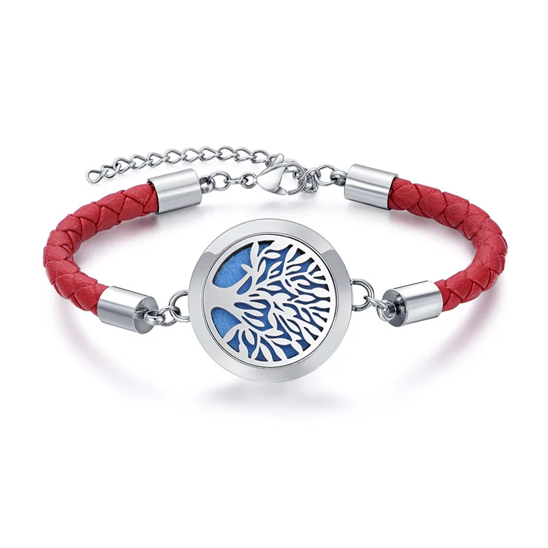 

Aromatherapy essential oil diffuser locket bangle bracelet, stainless steel leather bracelet jewelry tree of life bracelet