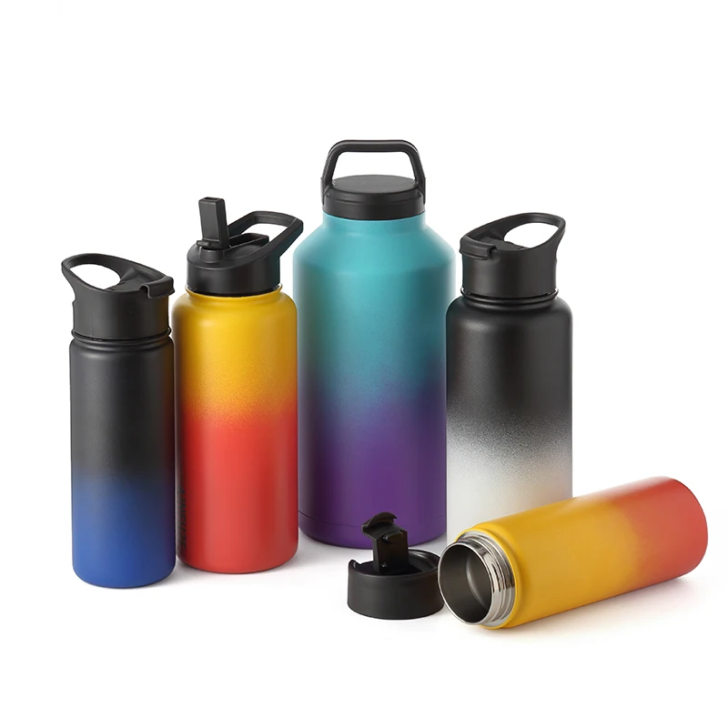 

Double wall insulated vacuum bottle flip top army hiking stainless steel water bottle for outdoor sports, White pink blue black or customized colors