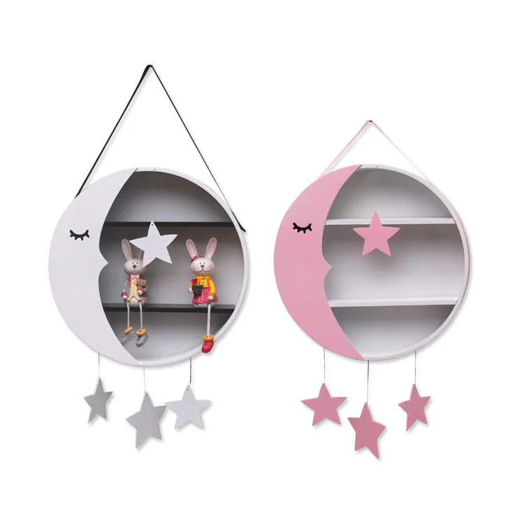 

Nordic Wall Hanging Children's Room Bedroom Wall Decoration Free Punching Moon Wall Shelf Free Punching Home Decoration