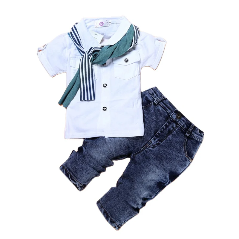 

American fashion style spring summer 1- 6 years old baby boy clothes sets, White and blue