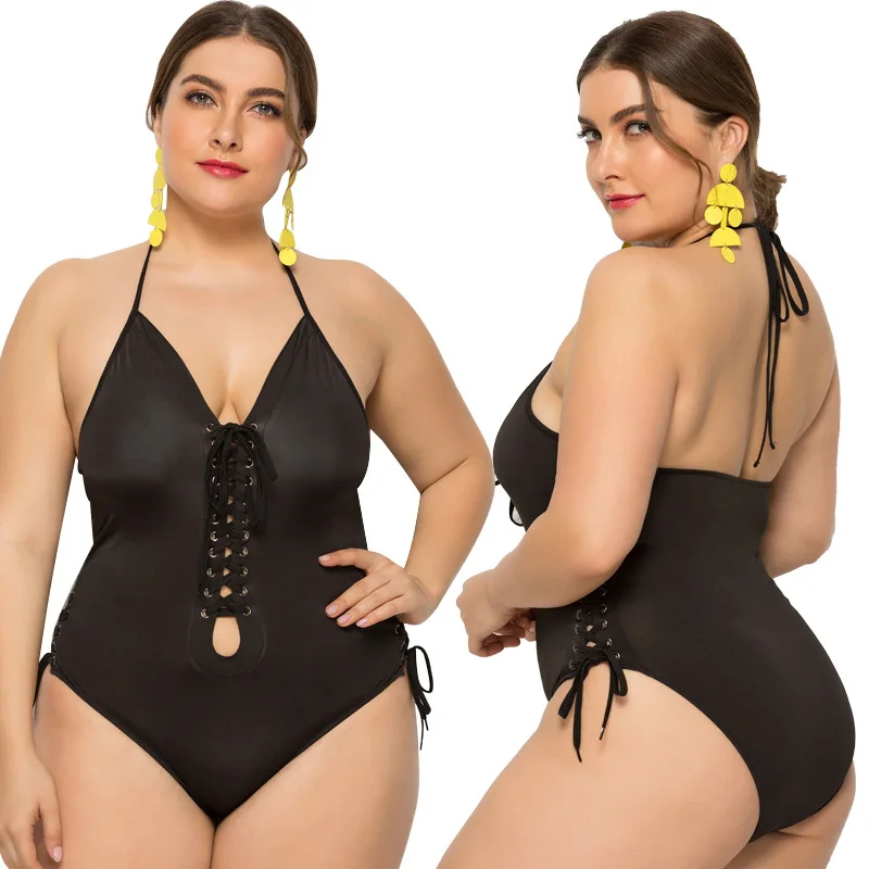 

YZ-1062 Pure Color Big Yards Triangle Bikini Sexy Backless Bind Wetsuit Plus Size Fat Women Swimsuits