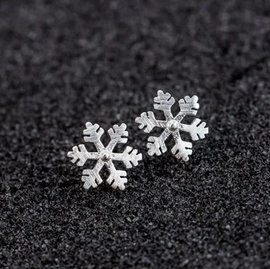 925 Silver Snowflake Earrings Simple Fresh Artistic Flower Design with Gold Plating Trendy Fresh Temperament Small Size