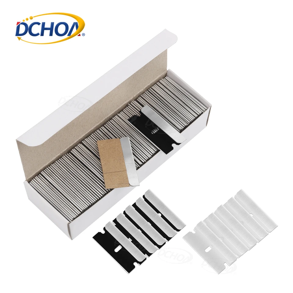 DCHOA Stainless Steel Razor Blade Scraper Safety Straight Single Edge Razor Blades 100 Pack